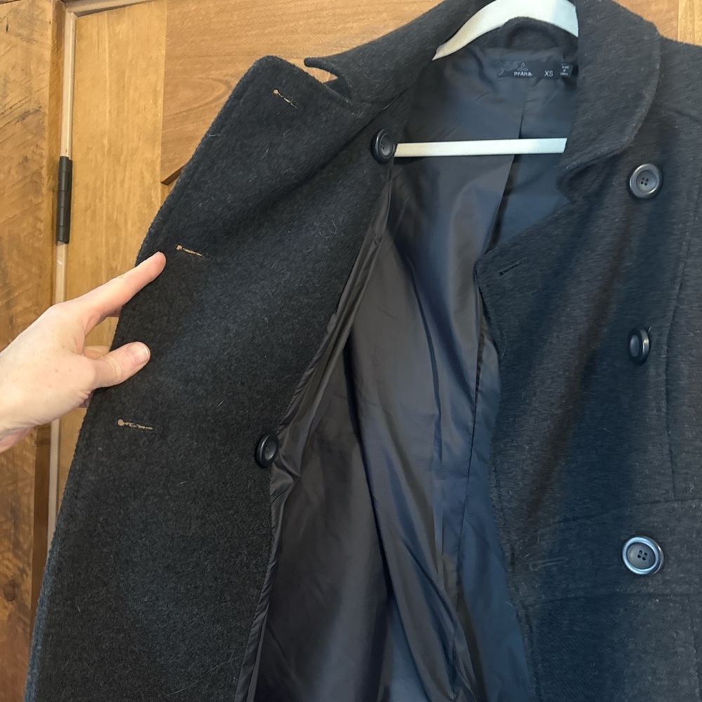 Prana Women's Black Double-Breasted Wool Pea Coat size xs - Picture 8 of 8